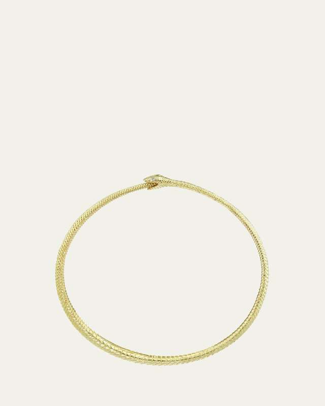 Gold Ouroboros Bangle Bracelet. 18K Gold Diamonds 0.04 ct.